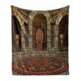 thumbnail image 1 of Gothic Soft Flannel Fleece Throw Blanket, King in Vintage Style Palace Chandelier Medieval Architecture Theme, Cozy Plush for Indoor and Outdoor Use, 60" x 80", Burgundy Grey, by Ambesonne, 1 of 6