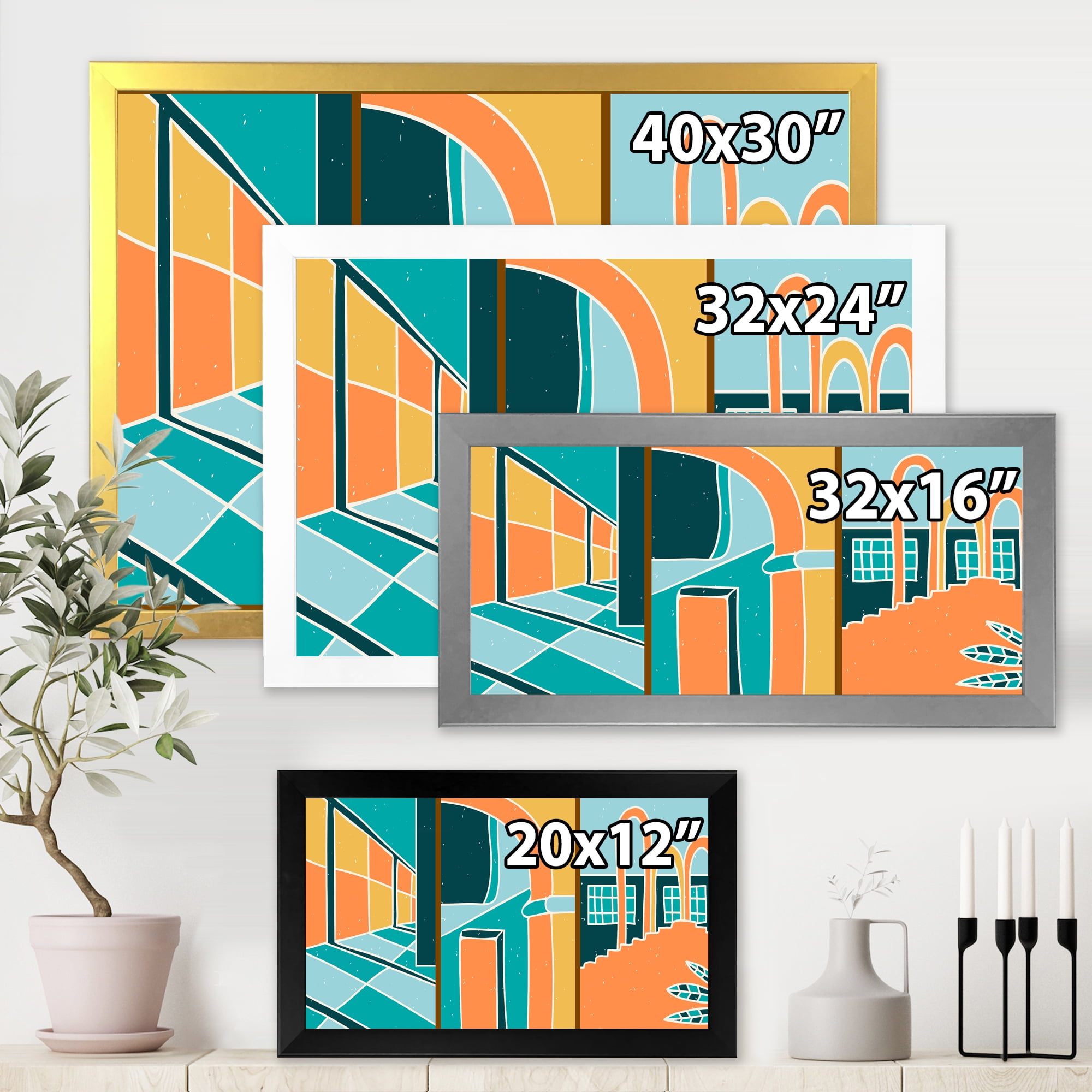 Designart 'Geometric Shapes Vintage Style Building Windows' Modern Framed Art Print