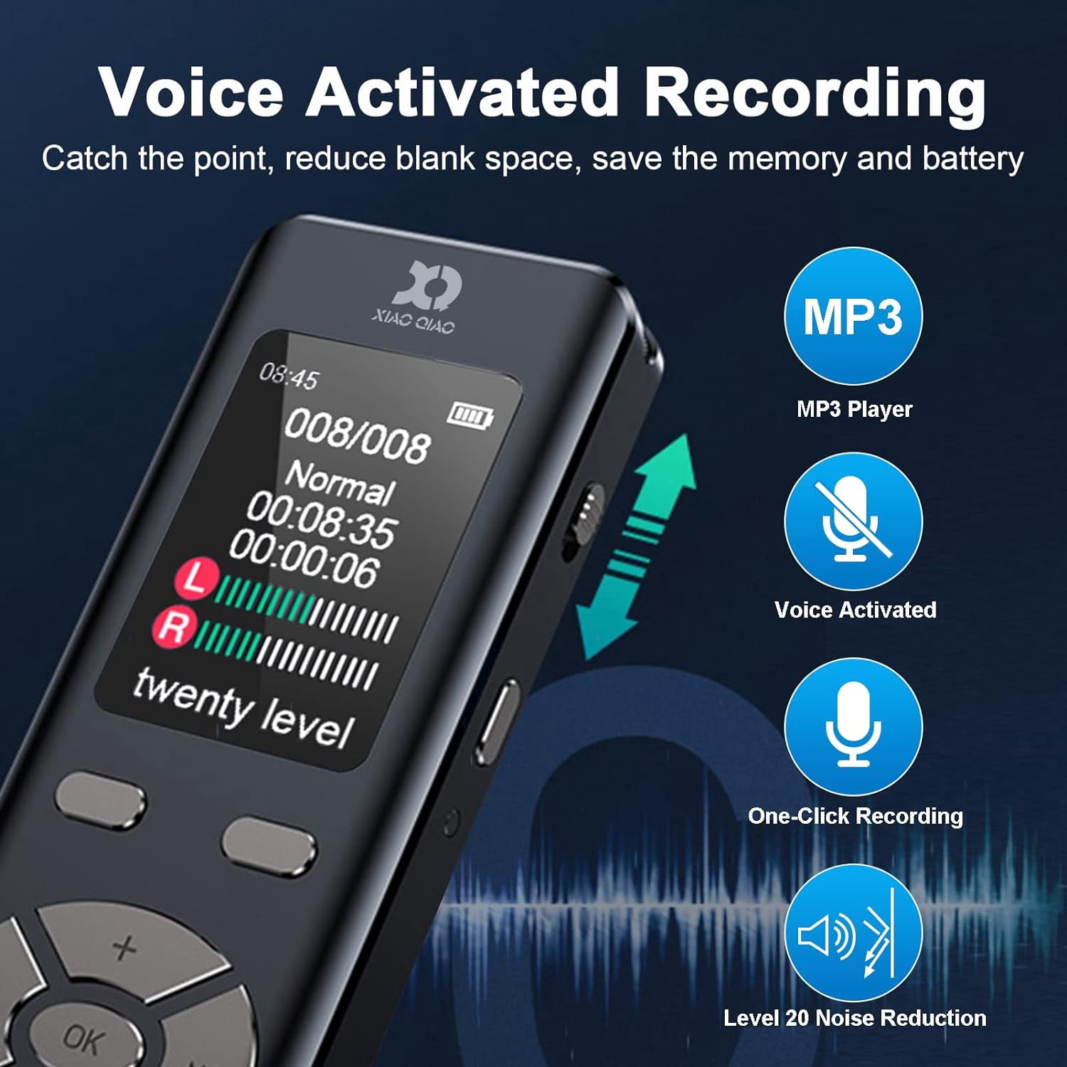 32GB Digital Voice Recorder for Lectures Meetings - Voice Activated Recorder with 2324 Hours Capacity Sound Audio Recorder Dictaphone Recording Device with Playback,MP3 Player,Variable Speed,Password