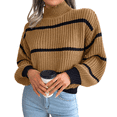 thumbnail image 3 of Womens Mock Neck Striped Chunky Knitted Sweater Winter Long Sleeve Pullover Sweaters Tops Khaki S, 3 of 7