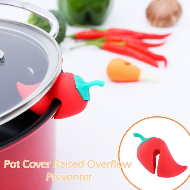 Oleegame 1PC Kitchen Utensils Set Tools Cover Raised Chili Preventer Kitchen 1PC Silicone Pot Overflow Lid Kitchen,Dining & Bar Red
