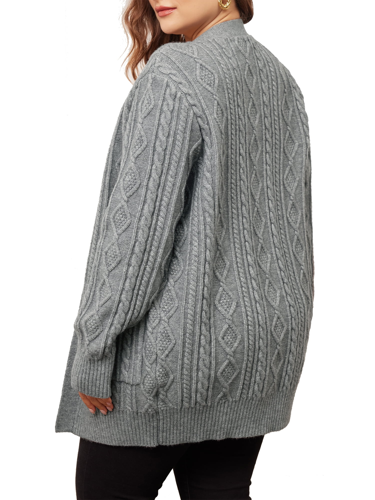 DARING DIVA Women's Plus Lightweight Long Sleeve Open Front Sweater 3X Gray