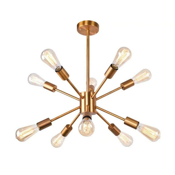Brass Sputnik Chandeliers 10-Light Mid Century Modern Light Semi Flush Mount Ceiling Light Fixtures for Dining Room Kitchen Living Room- Home Decor Pendent Light