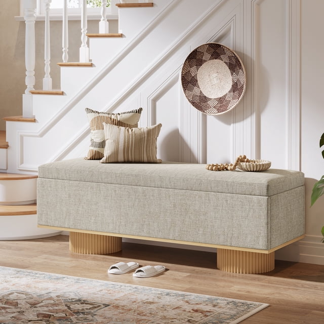 Tribesigns Banc de Rangement 50,39 Pouces avec Coussin d'Assise Rembourré, Banc à Chaussures Rembourré à Dessus Rabattable pour Entrée, Chambre, Salon