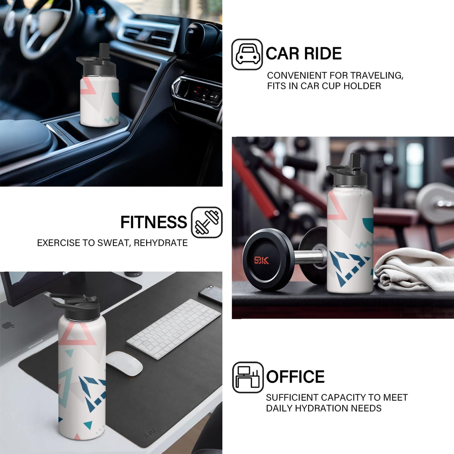 Modern 18 oz Insulated Stainless Steel Water Bottle with Straw & Cleaning Brush , Leakproof, BPA-Free, 304 Stainless Steel, Wide Mouth, Travel Mug for Car, Gym, Office