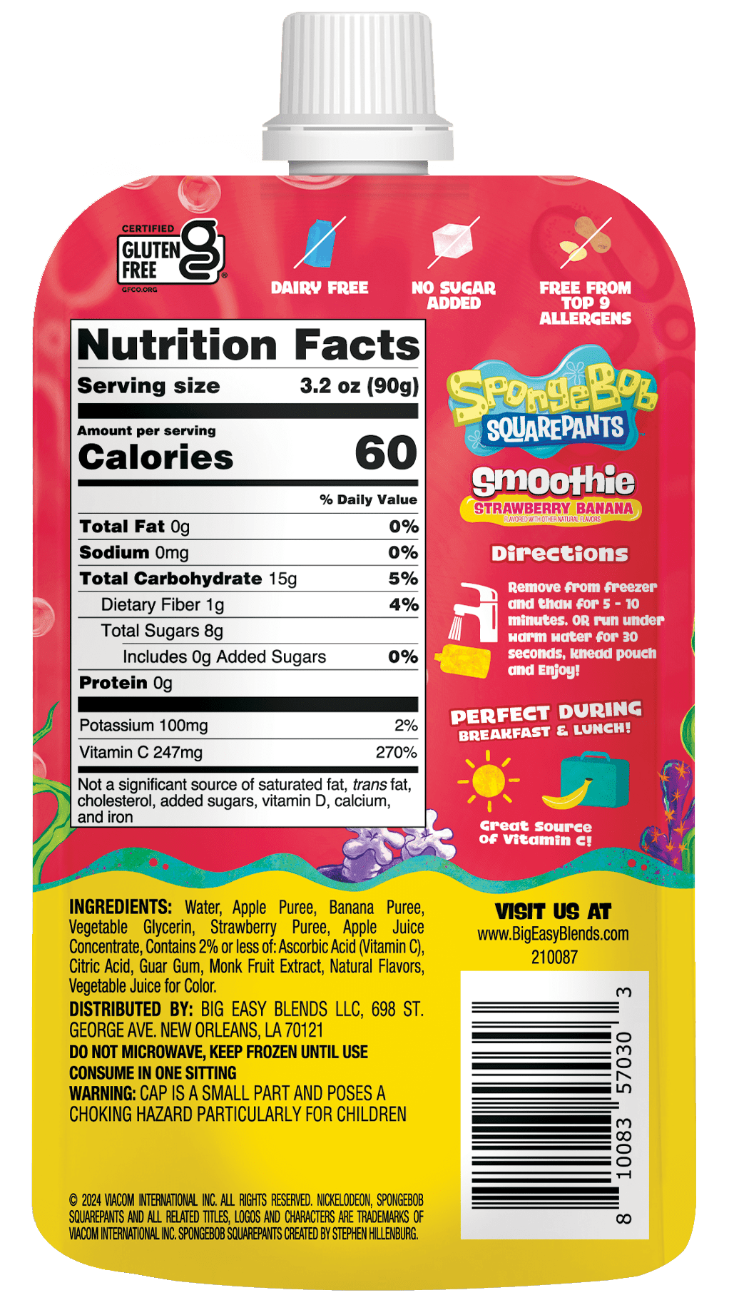 Sponge Bob Square Pants Ready to Drink Fruit Puree Smoothie - Strawberry Banana, 3.2 Ounces