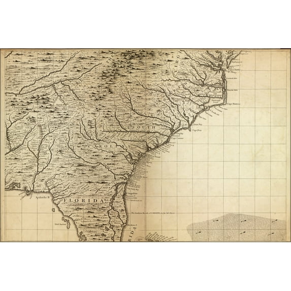 24"x36" Gallery Poster, map of florida georgia north south carolina 1733