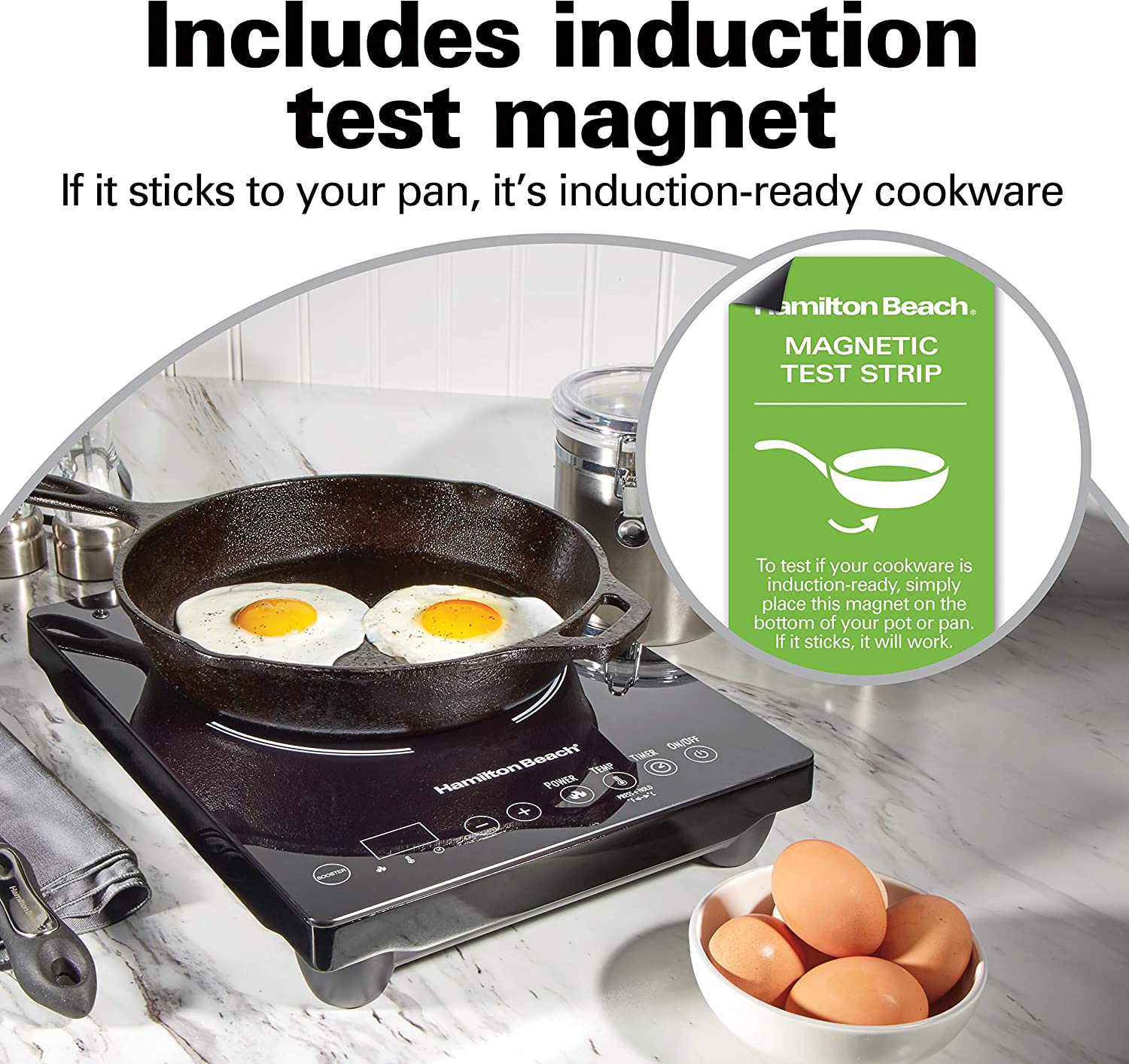 Portable Single Induction Cooktop Countertop  Hot Plate with Fast Heating Mode, 1800 , 10 Temperature Settings  to 450F, Black (34104)