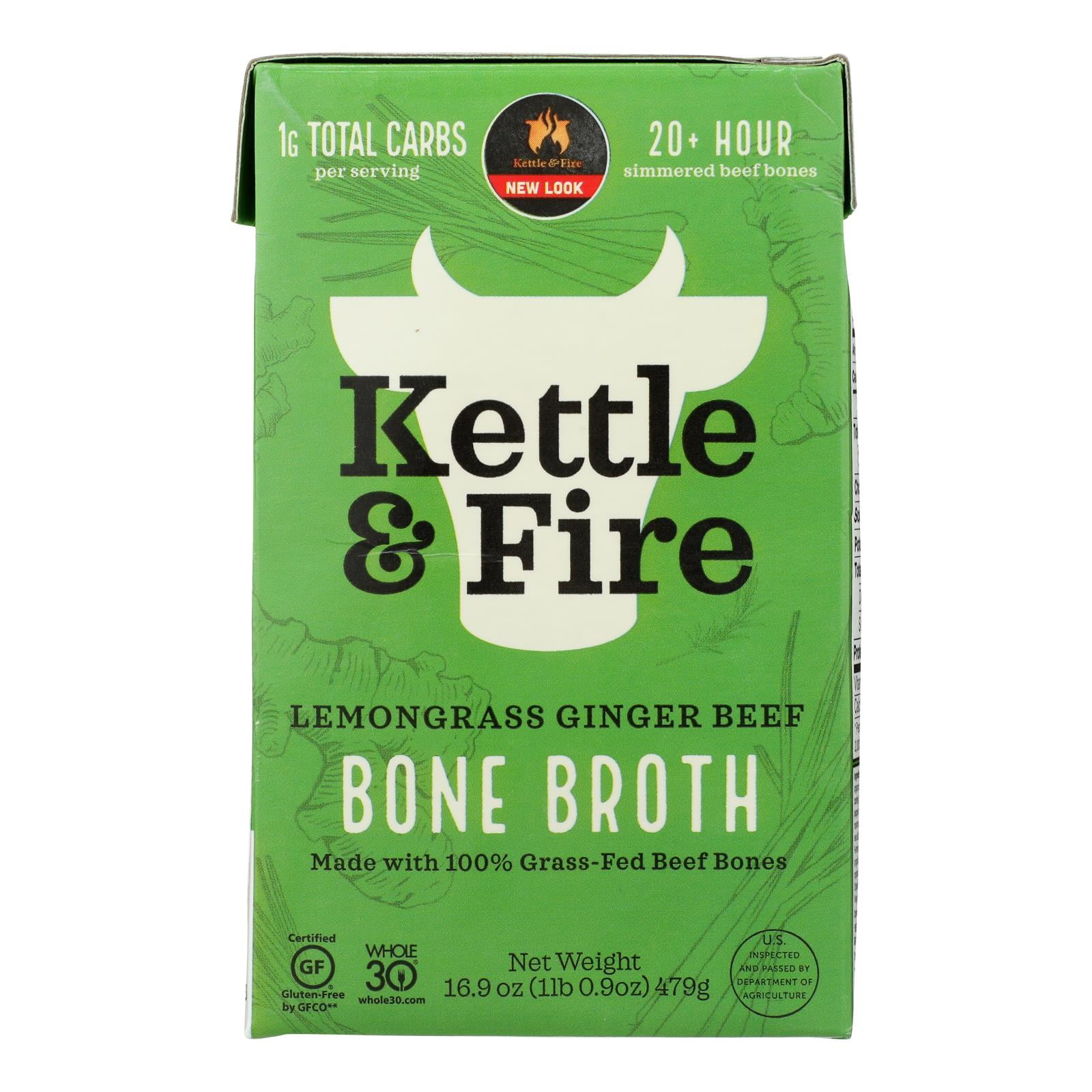 (6 Pack) Kettle & Fire GlutenFree Lemongrass Ginger Beef Bone Broth