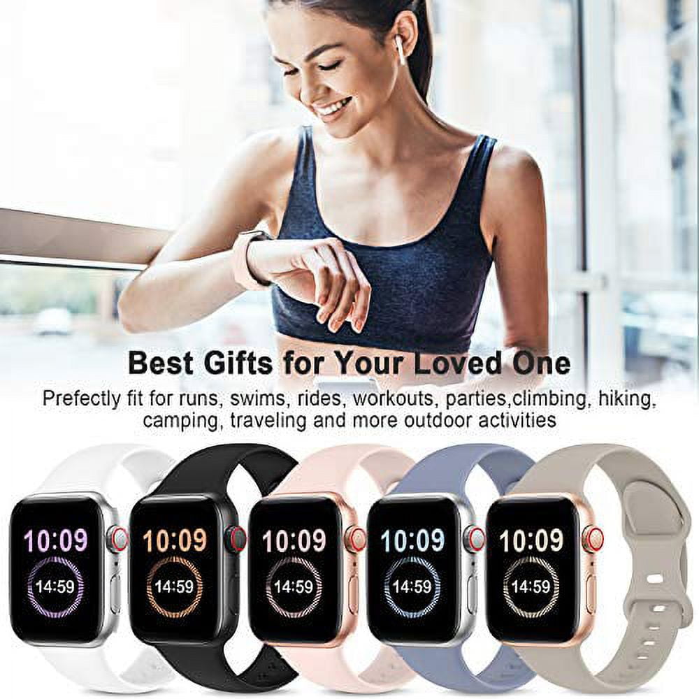  6 Pack Compatible with Apple Watch Band 38mm 40mm 41mm Women  Men,Soft Silicone Sport Apple Watch Bands Replacement Waterproof Strap  Black, Power Sand, Lavender Gray, Cloud Gray, White, Eucalyptus Green 