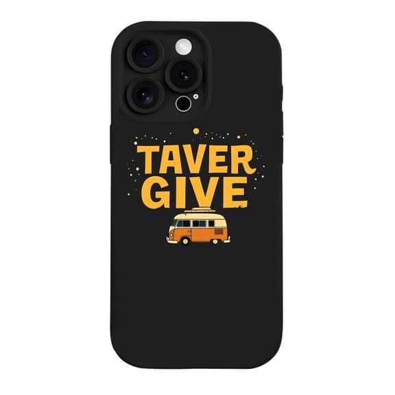 Vintage Van Design iPhone 15 Pro Case - Lightweight Yellowing Resistant Bold ' TAVER GIVE ' Text with Sparkling Gradient Background