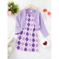 thumbnail image 5 of Mikrdoo 4T Toddler Baby Girls Outfits Diamond Check Straps Dress Cardigan Coat 2Pcs Nice Apparel Clothes Set 4-5 Years Purple, 5 of 8
