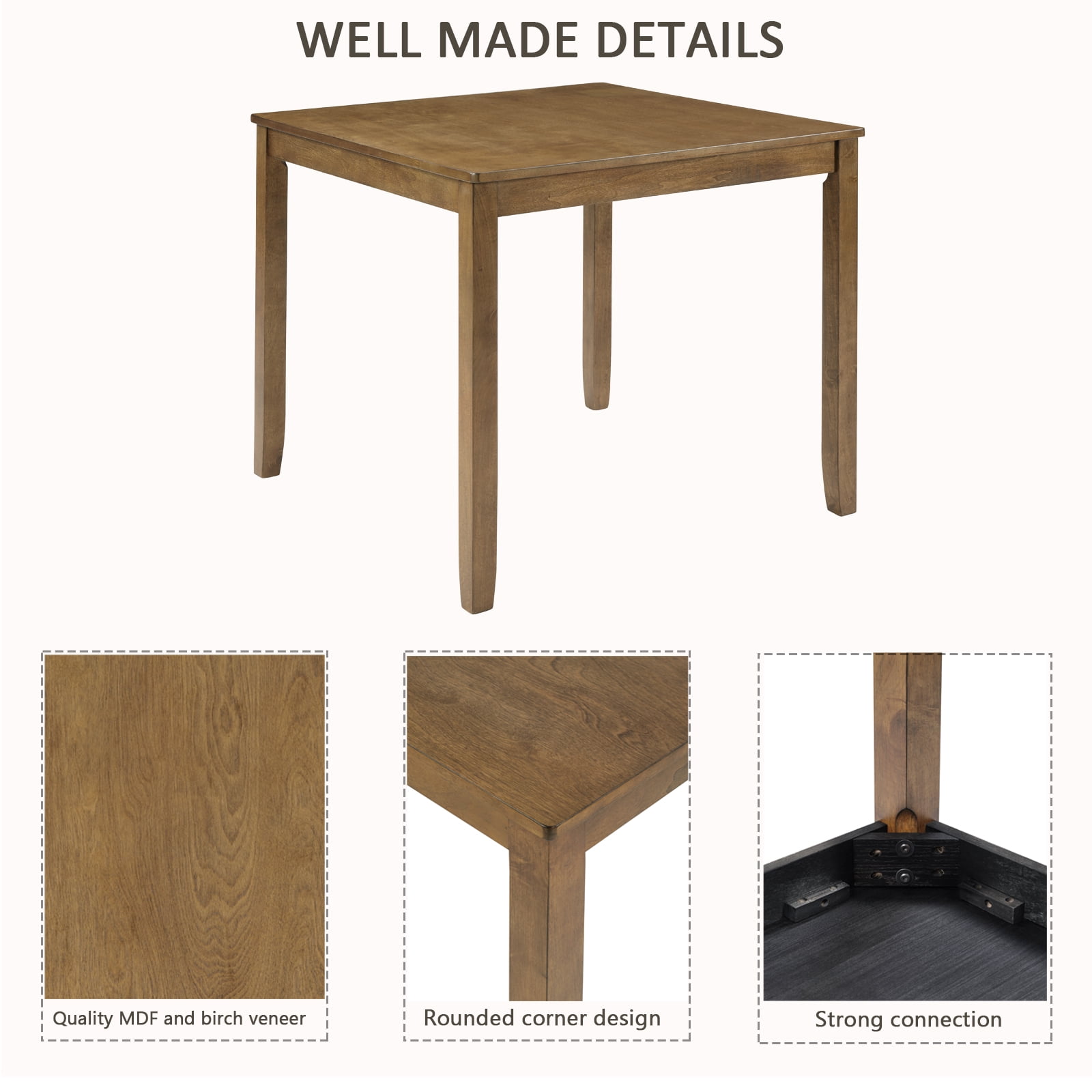 5-Piece Dining Table Set for 4, Square Dining Table with 4 Upholstered Chairs