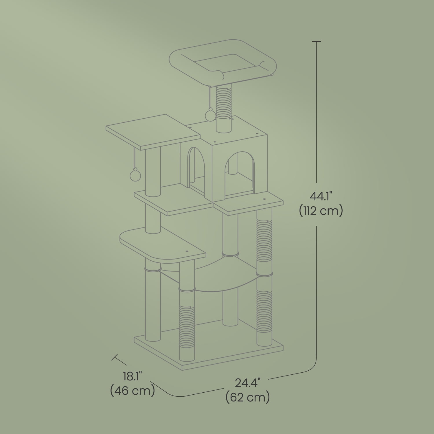 44.1' Cat Tree Tower for Indoor Cats ,Multi-Level Cat Condo Cat Furniture with Scratching Posts, Perches, Hammock, Cave , Smoky Gray