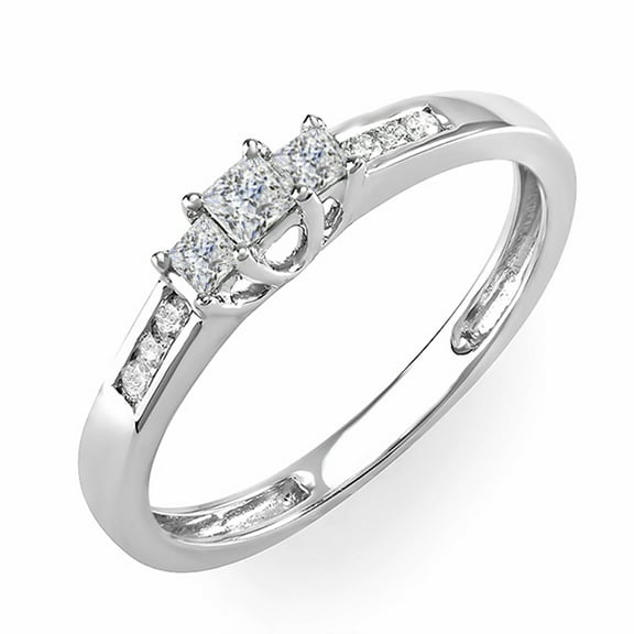 IGI CERTIFIED 0.33 Carat (ctw) 14K White Gold Round & Princess Diamond Ladies 3 Stone Engagement Bridal Ring 1/3 CT