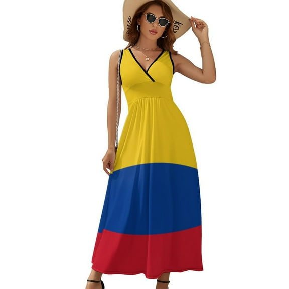 Flag of Colombia Dress Summer Street Style Bohemia Long Dresses Female Sleeveless Printed Maxi Dress