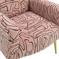 thumbnail image 5 of Accent Chair, Curved Tufted Accent Chair with Metal Gold Legs, Velvet Upholstered Arm Club Leisure Modern Chair for Living Room Bedroom Patio, Mid-Century Comfy Reading Chair, Pink, 5 of 7