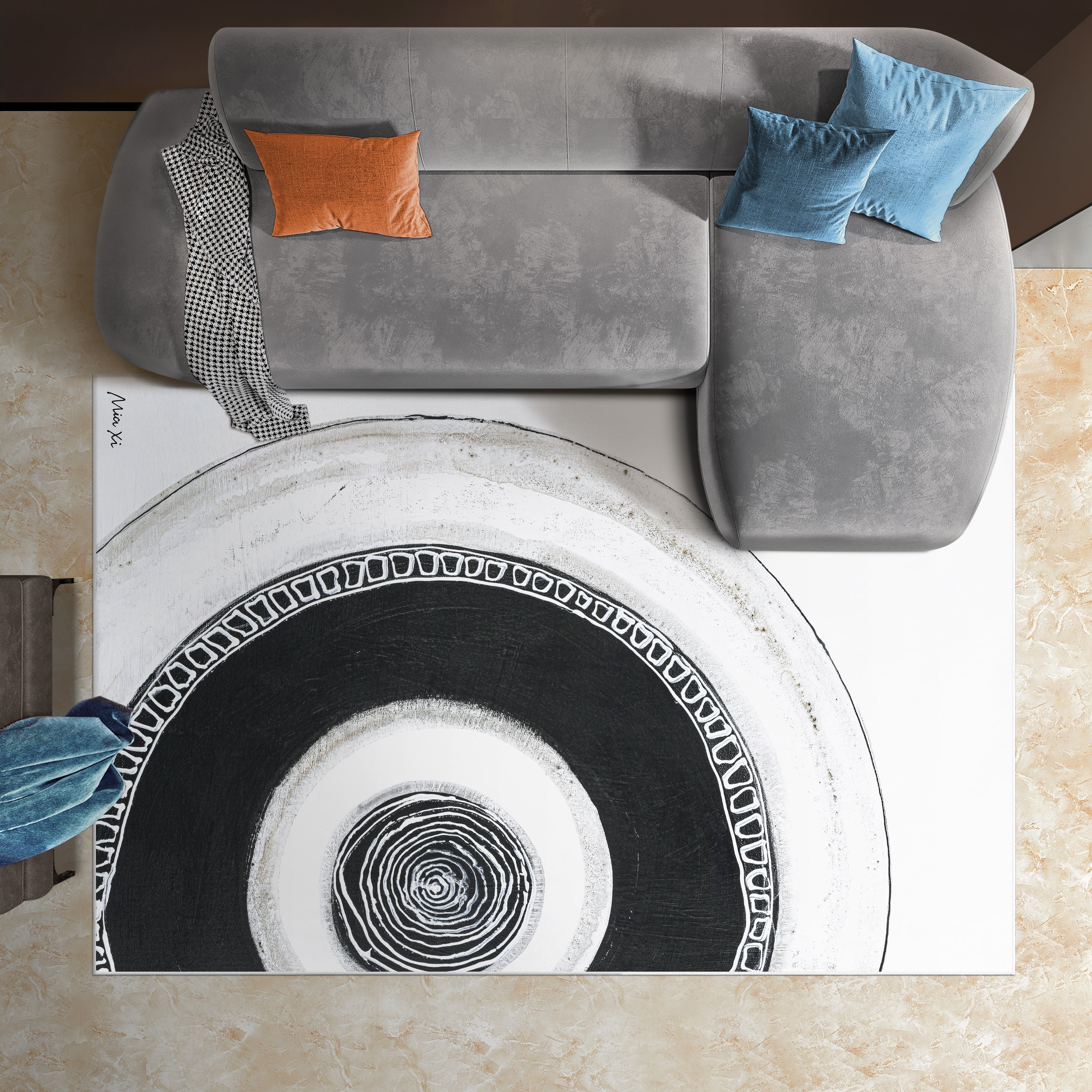 Circuli II Washable Circles Art Area Rug size 5'x8', Power-loomed, Heavenly Softness with Non-Slipping Backing