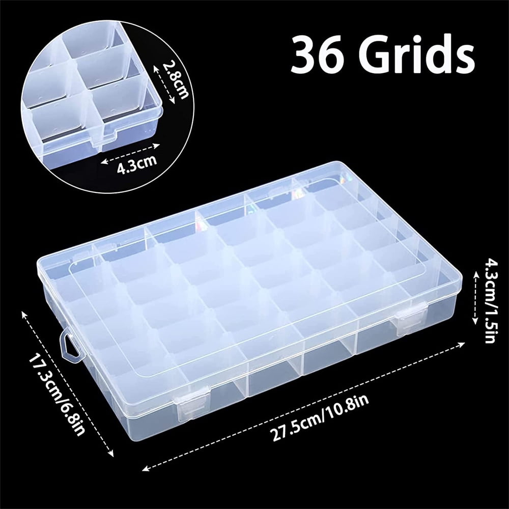 Casewin Adjustable 36 Compartment Plastic Storage Box Jewelry Earring Case Bead Organizer Case 2 Pack（Clear）