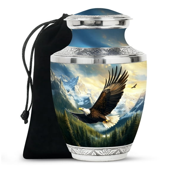 Blue Flying Eagle Large Memorial Urns For Adult Male & Female Ashes - Funeral Cremation Urn For Human Ashes - 10 Inch