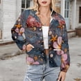 thumbnail image 3 of Jackets for Women Winter Coat Jackets Flannel Stand Collar Jacket(Seashells, Flowers, And Pearls Pattern,Size:S-4XL), 3 of 7