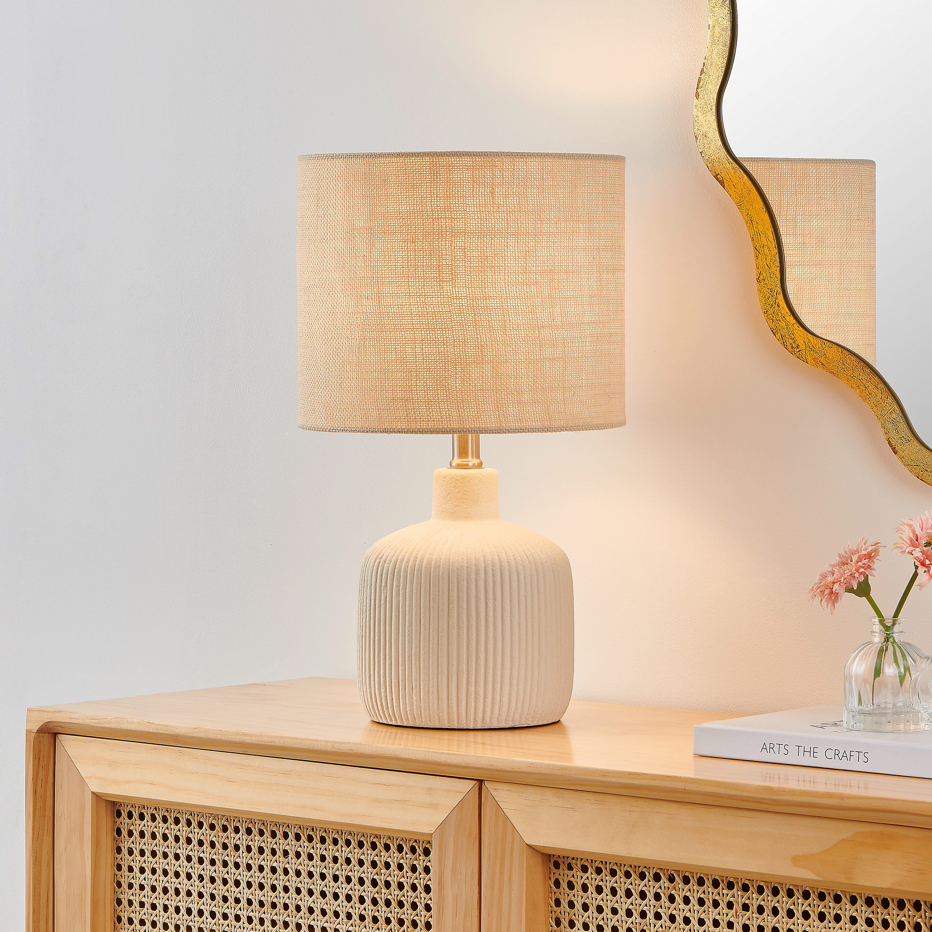 KAWOTI 17.75 in. Farmhouse Off White Ceramic Table Lamp with Beige shade