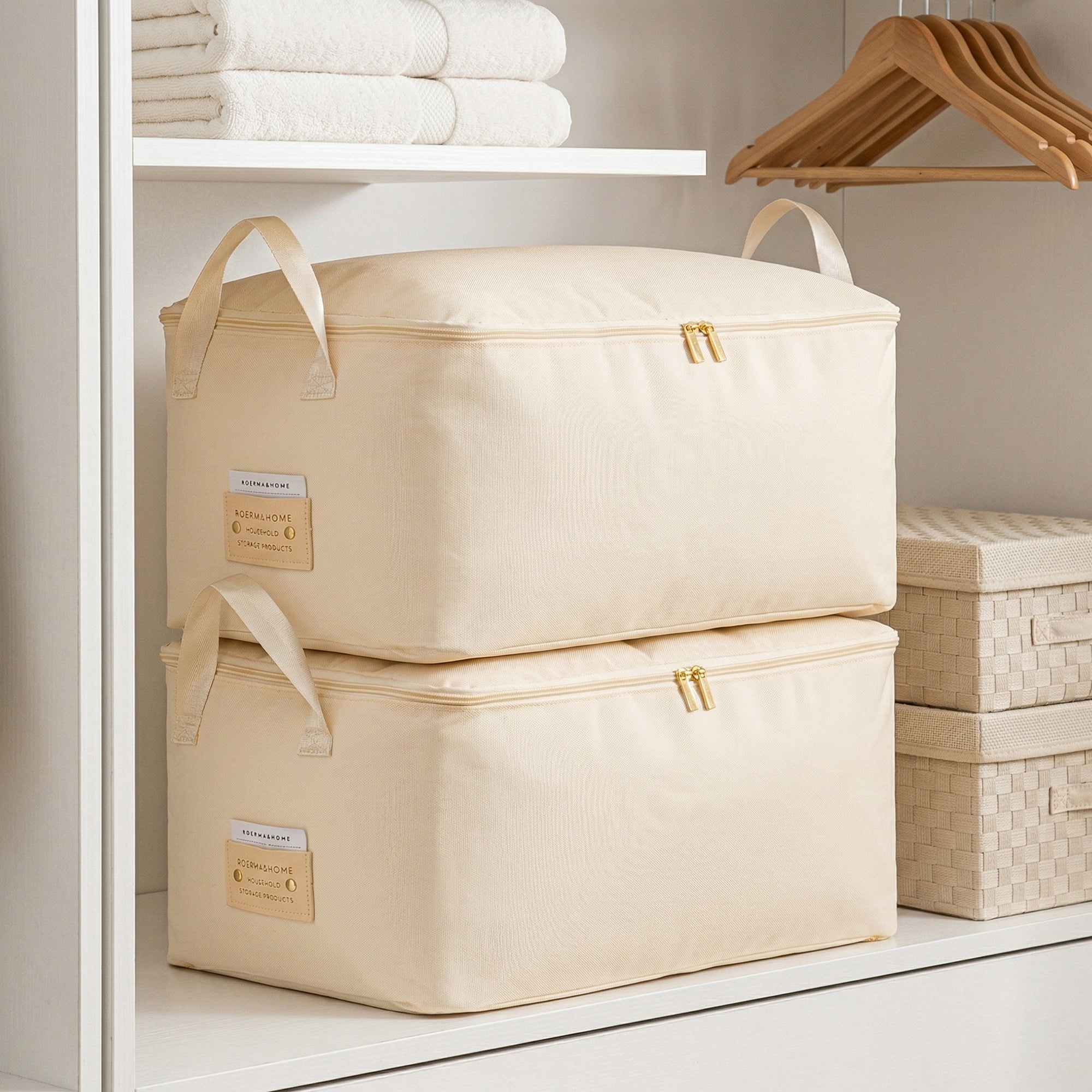 Unique Bargains Storage Bags with Handles for Organizing Bedroom Beige 11"x15.7"x7.9"