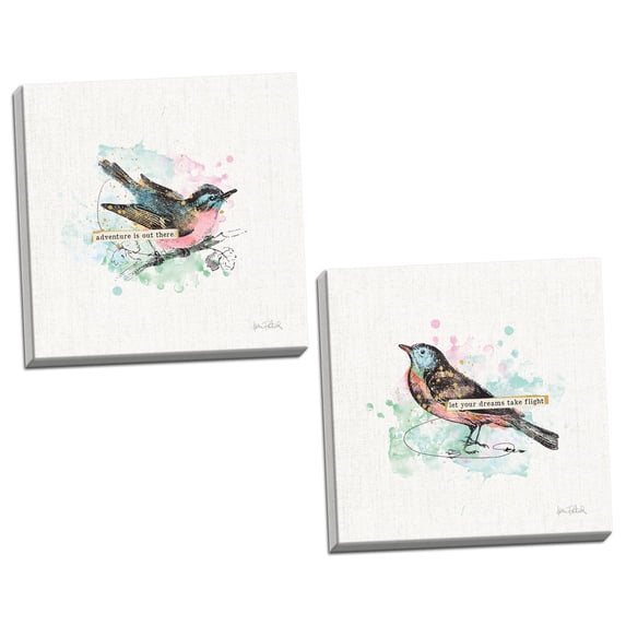 Gango Home Decor Contemporary Thoughtful Wings II & III by Katie Pertiet (Ready to Hang); Two 16x16in Hand-Stretched Canvases