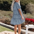 thumbnail image 4 of WILLBEST Summer Dress for Women Petite Small Women's Short Sleeve Button Down Flowy Tiered Denim Dress Trendy, 4 of 8