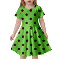 thumbnail image 1 of Robes pour Filles, Robe d'Été à Pois, Slim, Douce, Respirante, Manches Courtes, Décontractée, Verte, 8 Ans-9 Ans, 1 of 4