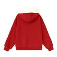 thumbnail image 3 of Fleece Lined Zip up Jackets for Women Casual Loose Hooded Sweatshirt Fall Winter Warm Outfits with Pockets New Plus Size Jackets for Women Red S, 3 of 9