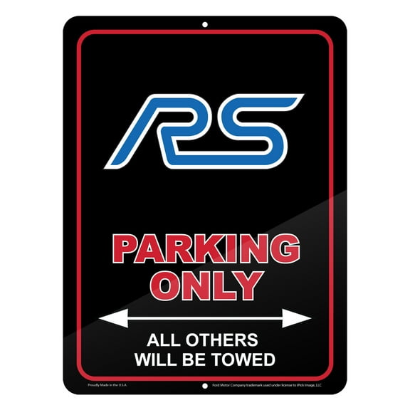 iPick Image for Ford Focus RS 12" x 9" Parking Only Sign in Black Glassy Aluminum, Official Licensed