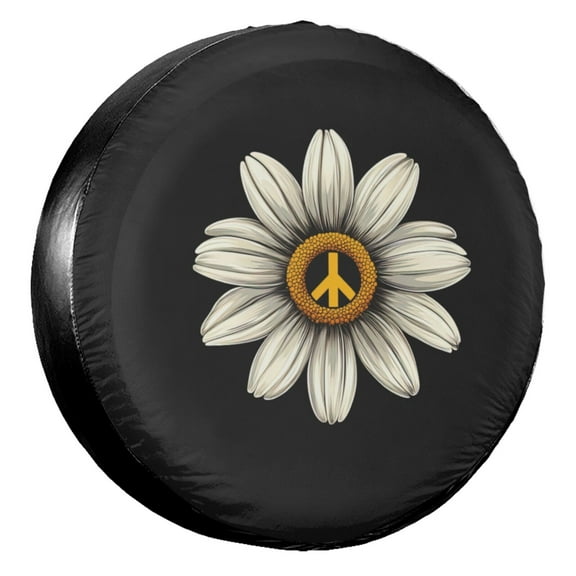 KAKALAD White Daisy Flower Peace Sign Spare Tire Cover Wheel Protectors Weatherproof Universal Vehicle Dust-Proof for Trailer Rv SUV Truck Camper Travel Trailer Accessories 14 ” Inch