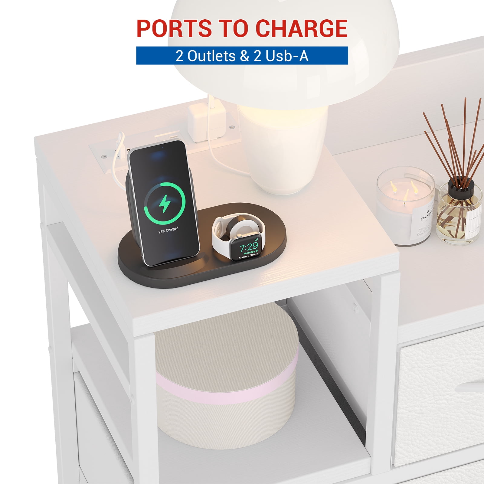 9-Drawer Storage Bedroom Dresser TV Stand with Built-in Charging Station, Multi-Functional for Kids Room & Apartments, Tall Organizer,White