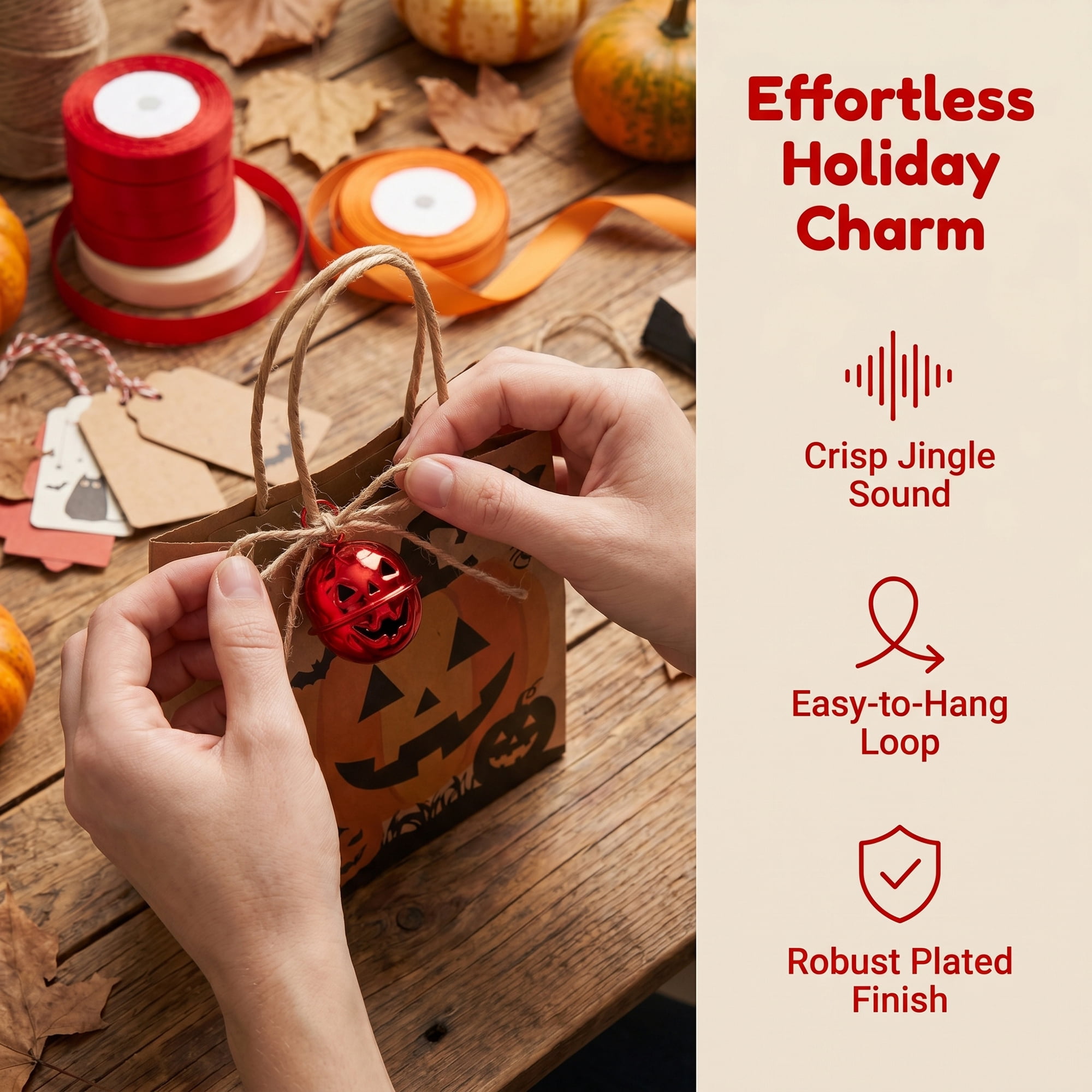 Unique Bargains 10Pcs Pumpkin Halloween Craft Round Bells Red 0.9"L x 0.9"W x 0.9"H