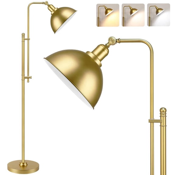 66 in. Gold Paint Rustic Standing Lamp 1-Light Smart Dimmable Arm Adjustable Arc Floor Lamp with Metal Shade for Bedroom