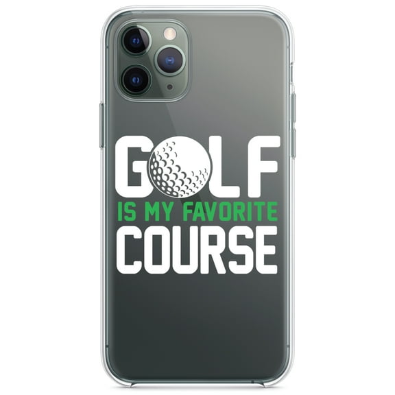 DistinctInk Clear Shockproof Hybrid Case for iPhone 13 (6.1" Screen) - TPU Bumper Acrylic Back Tempered Glass Screen Protector - Golf Is MY Favorite Course