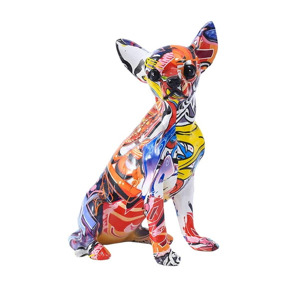 deevoka Colorful Dog Statue Decor Chihuahua Figurine for Bookshelf Office Restaurant
