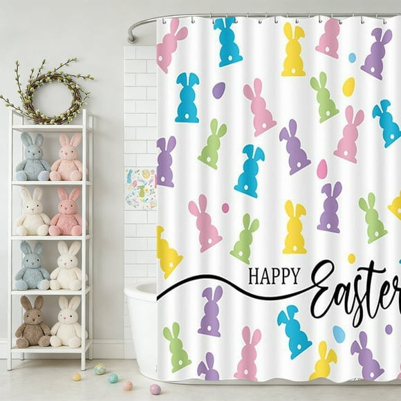 CREATITOY Easter Fabric Shower Curtain No-Drill with 12 Hooks Bathroom Decor