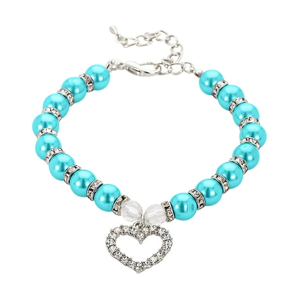 Collar ajustable del perro del diamante - aleación con las perlas, decoración del corazón - para los animales domésticos pequeños/medianos, ajuste de moda, seguro