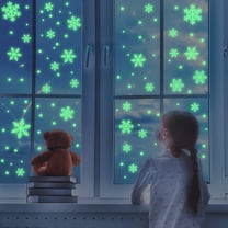 Linnome Glow in The Dark Christmas Snowflake Window Wall Decals - Self-Adhesive Fluorescent Sticker Set for Holiday Home Party Decorations, Night Light Luminous Effects