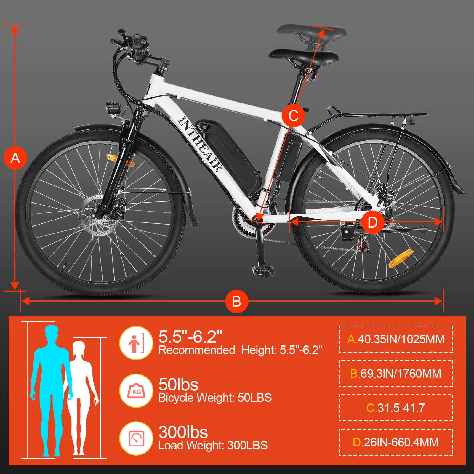 ZNH 26" Electric Mountain Bicycle for Adults, 350W