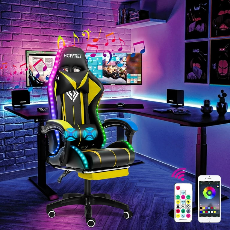 Hoffree Gaming Chair with Bluetooth Speakers and LED Lights