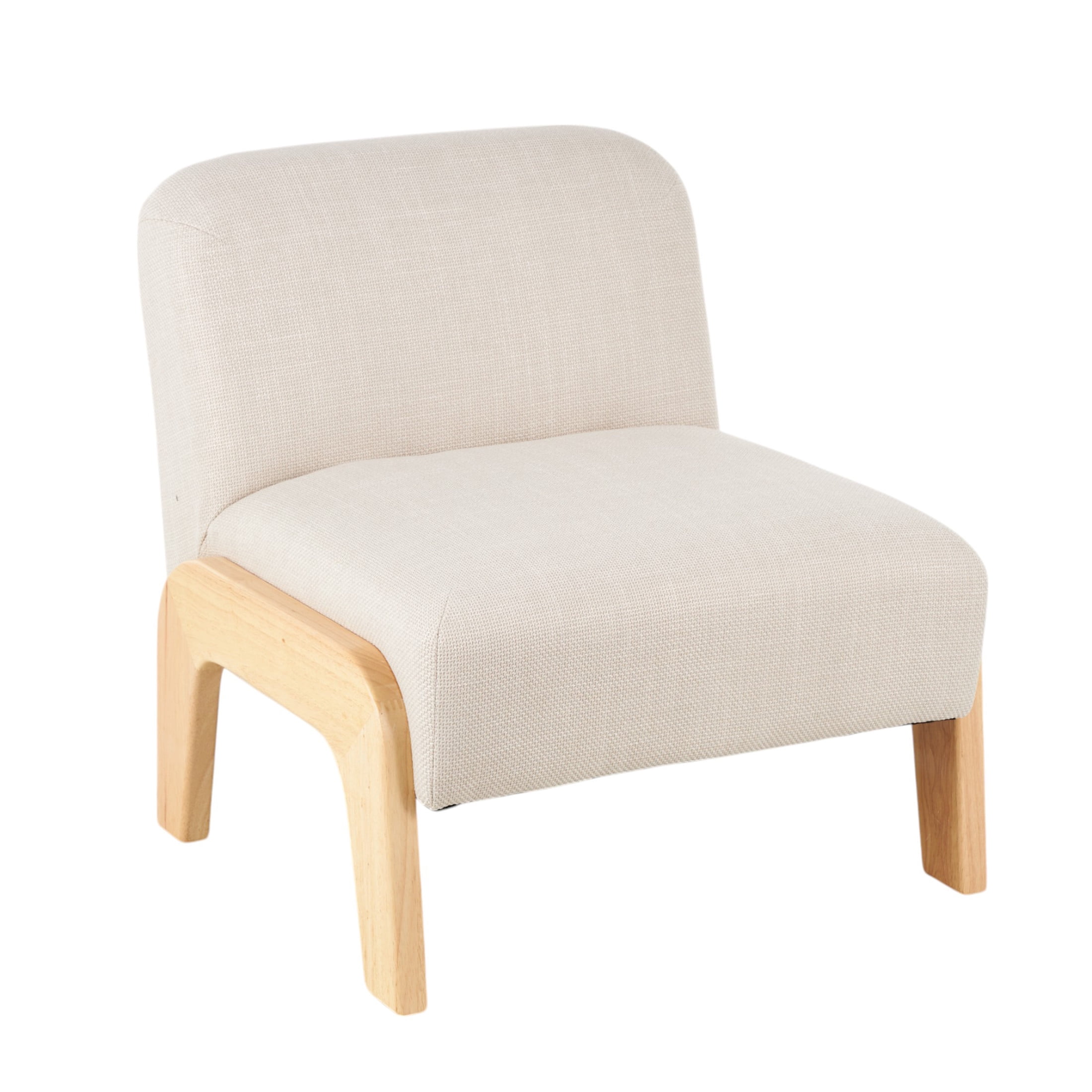 DecMode Polyester Square Boucle Lounge Chair with Brown Wooden Legs, Beige