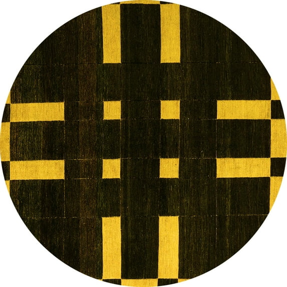 Ahgly Company Indoor Round Abstract Yellow Modern Area Rugs, 8' Round