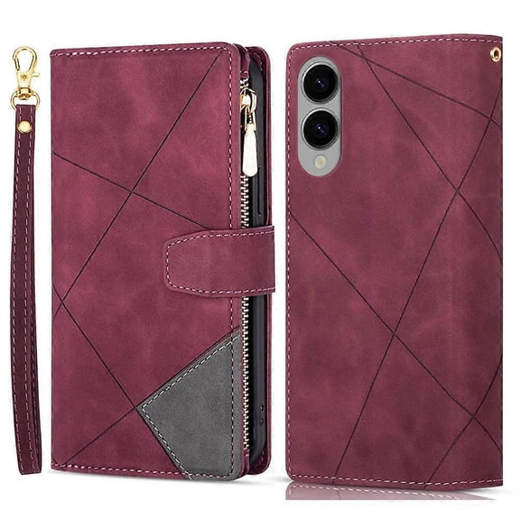 For Samsung Galaxy S25 Edge Wallet Case Color Splicing Leather Phone Cover with Stand - Black