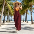 thumbnail image 4 of Tqcoqu Summer Jumpsuits for Women Button Down Sleeveless Casual Jumpers Loose Wide Legs Rompers Overalls with Pockets,Wine,Women's S-XXL, 4 of 6