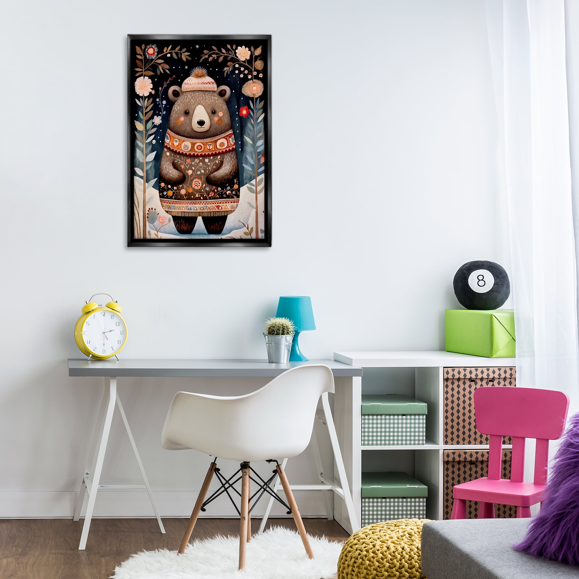 Stupell Industries Winter Woodland Bear Animals & Insects Painting Black Floater Framed Art Print Wall Art, 21 x 31