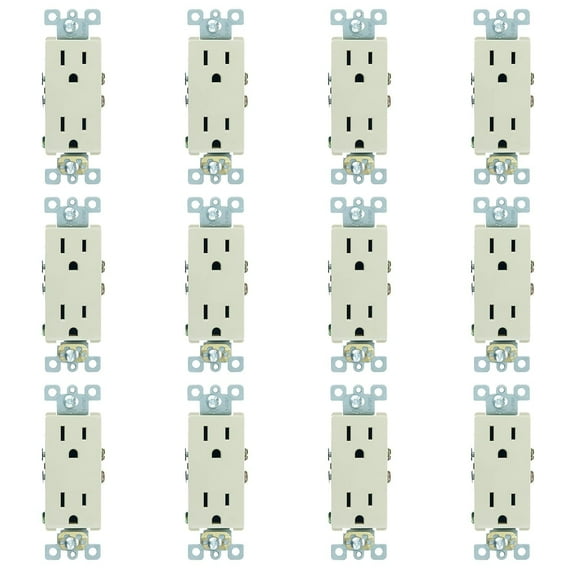 Diodesy- Pack of 12 E526BX Duplex Receptacle Decorative Wall Outlet, Residential and Commercial Grade, Electrical Wall Outlets, Ivory Color, 15A, 120V, 2-Pole, Child Safe, Self-Grounding, UL Listed