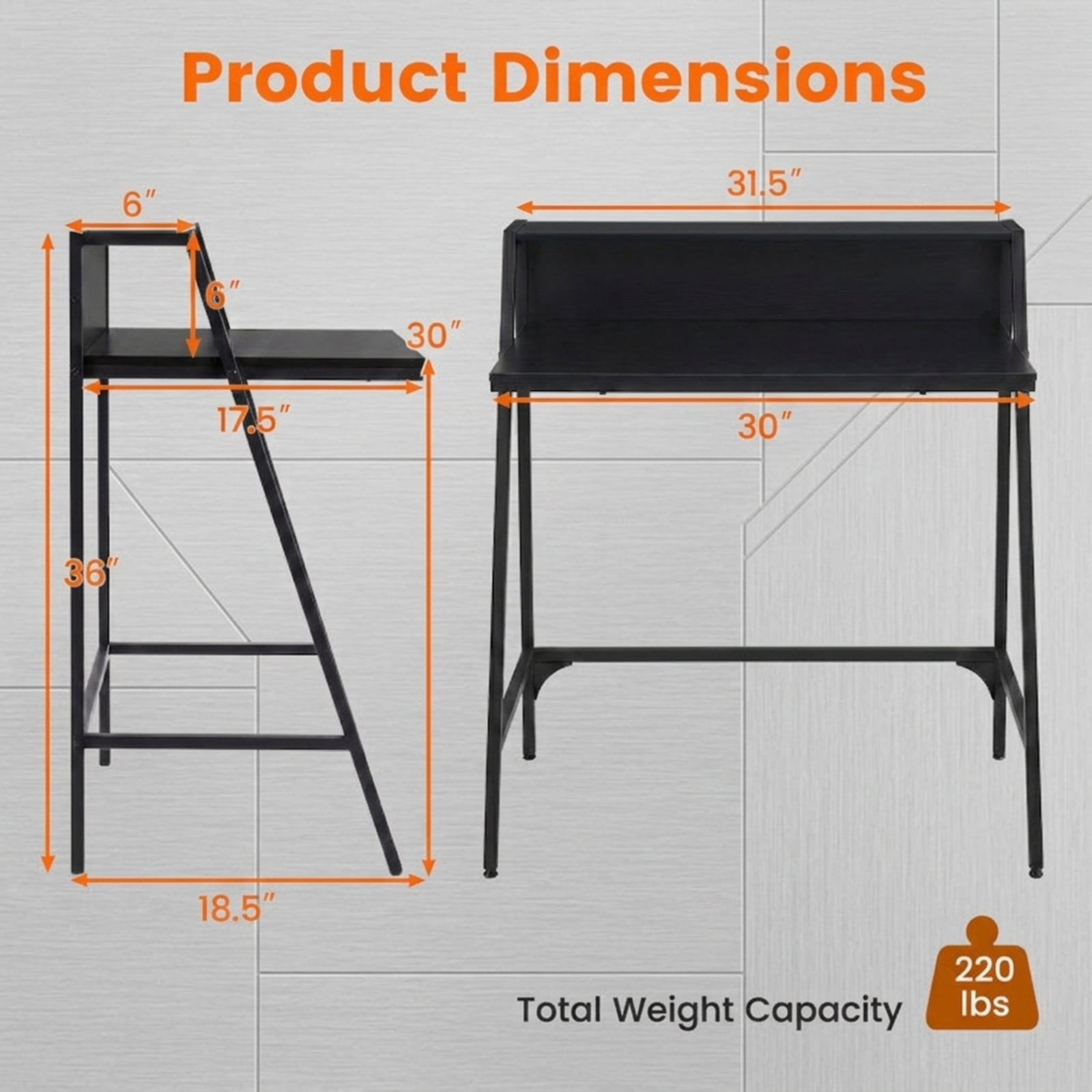 Furnibear 31.5" Industrial Computer Desk with Raised Shelf, Small Writing Desk with Metal Frame for Home Office Bedroom Study Small Spaces, Black